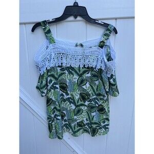 Hailey Lyn Womens Cold Shoulder Floral Blouse Lined Lace Boho Green Sz Small